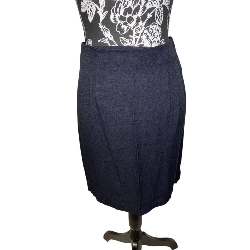 Vintage Black Pencil Midi Skirt Career Office Workwear Back Slit Professional